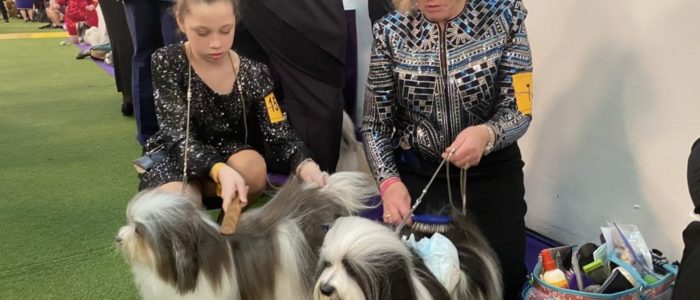 Brielle, 12, and grandmother Karen, prepare to take the stage